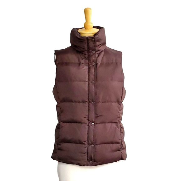J. Crew Puffer Vest Brown Buttoned Full Zip Feather Down Filled Sz M